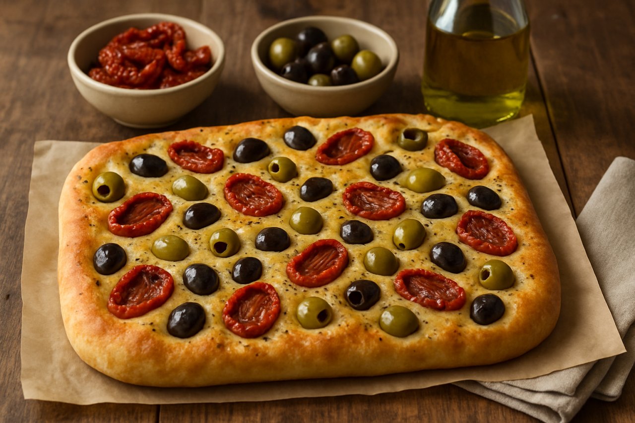 Oubliez le pain apéritif classique : cette focaccia aux olives et tomates confites fait l’unanimité