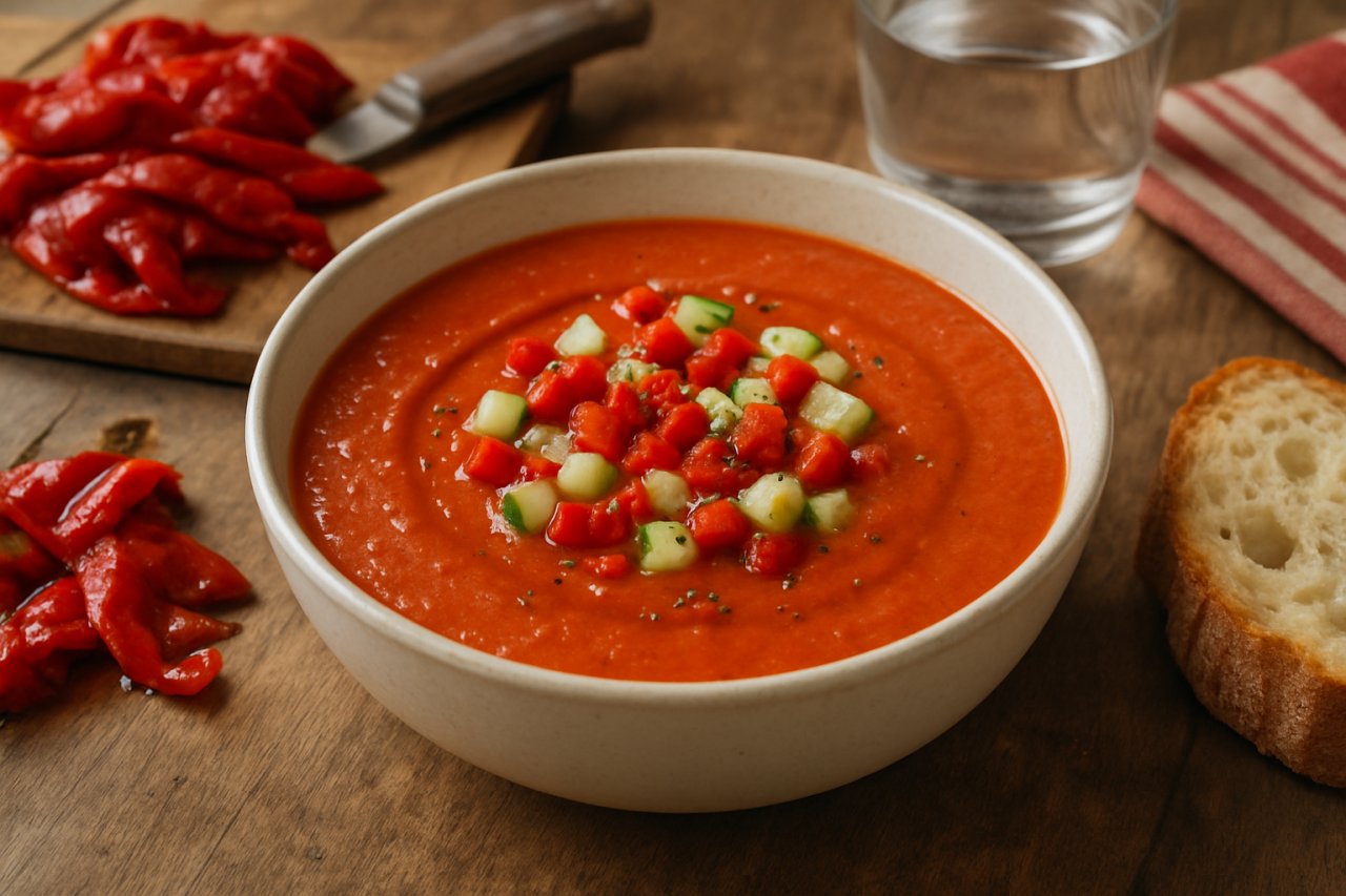 Gaspacho basque aux piquillos : la recette fraîche et parfumée pour un apéritif réussi
