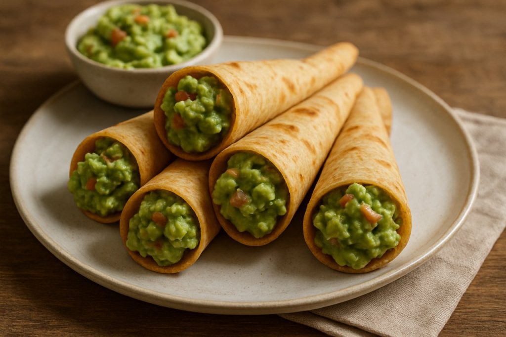 cornets au guacamole posée dans une assiette