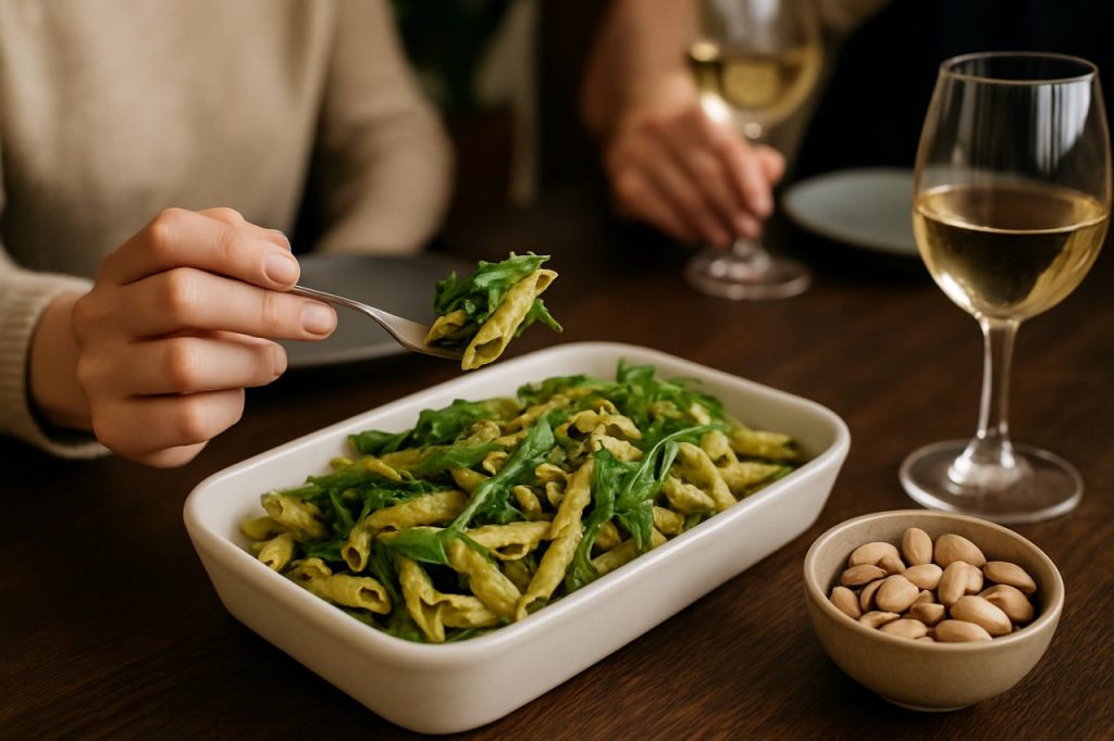 Mini-penne à la roquette et pistaches apéritif dinatoire