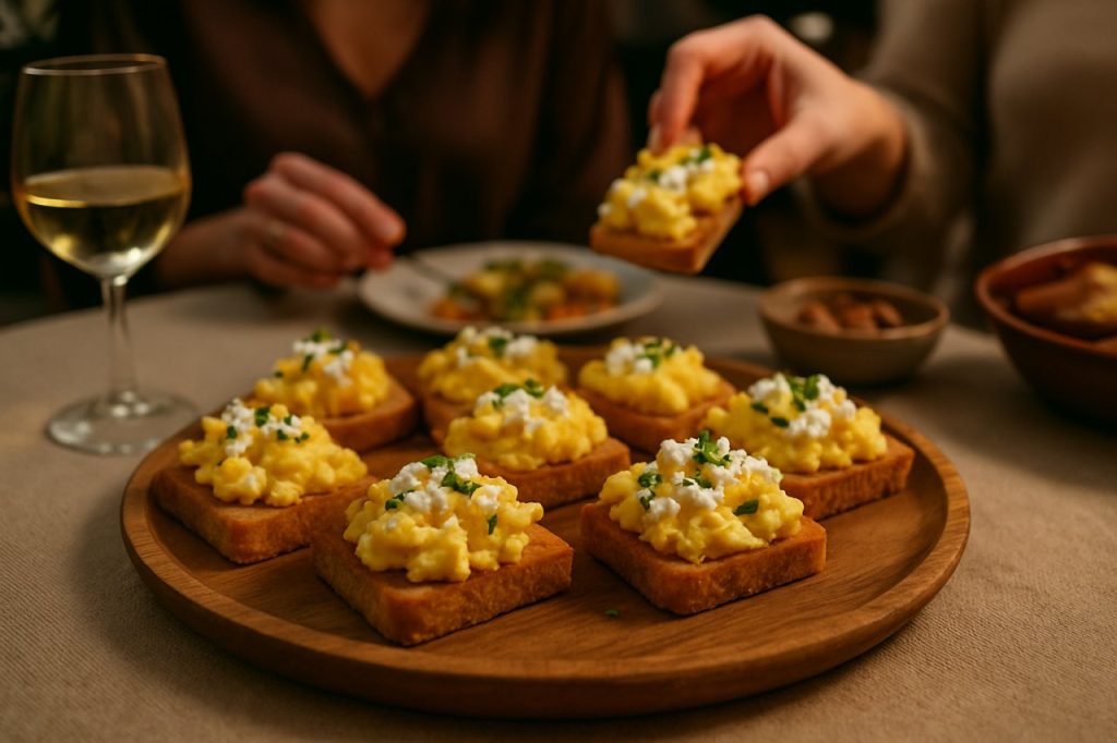 petits toasts aux œufs brouillés et à la feta apéritif dinatoire