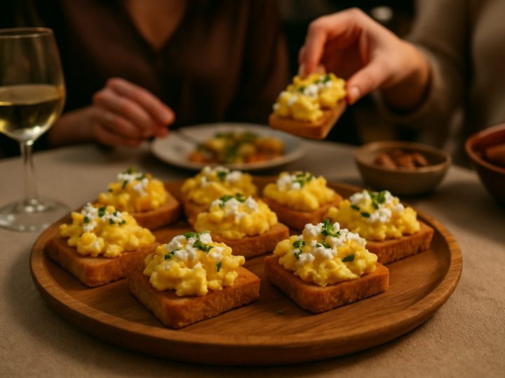 Ces petits toasts aux œufs brouillés et à la feta sont la recette facile qui fait toujours son effet