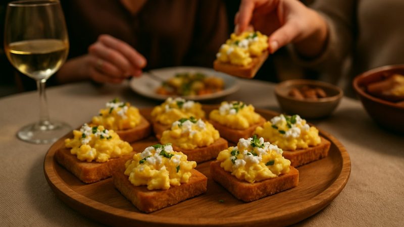 Ces petits toasts aux œufs brouillés et à la feta sont la recette facile qui fait toujours son effet